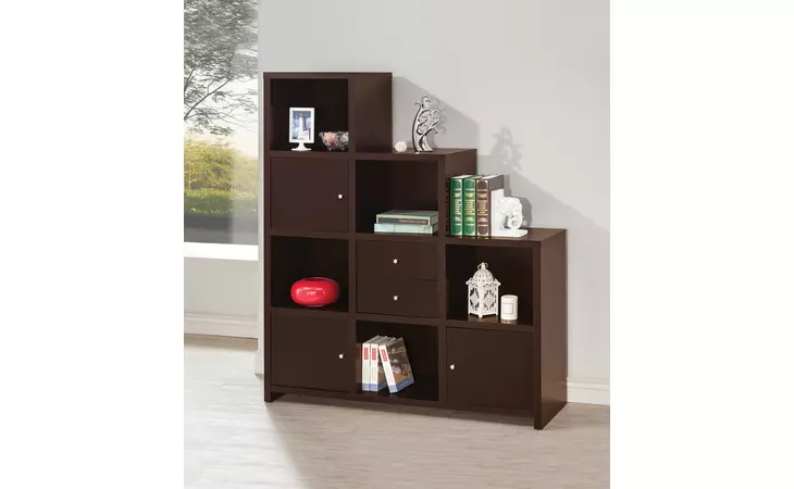 801170  SPENCER BOOKCASE WITH CUBE STORAGE COMPARTMENTS CAPPUCCINO