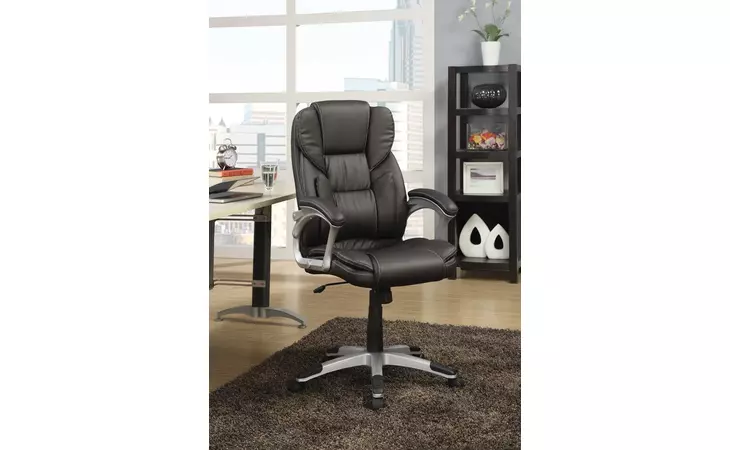 800045  ADJUSTABLE HEIGHT OFFICE CHAIR DARK BROWN AND SILVER