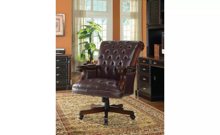 800142  TUFTED ADJUSTABLE HEIGHT OFFICE CHAIR DARK BROWN