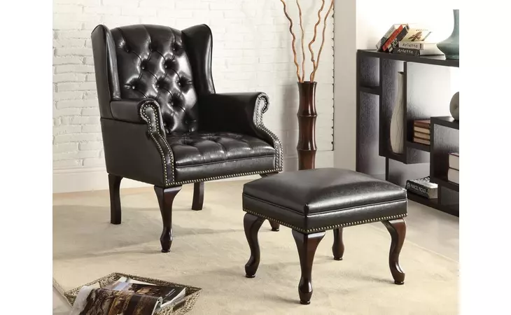 900262  BUTTON TUFTED BACK ACCENT CHAIR WITH OTTOMAN BLACK AND ESPRESSO