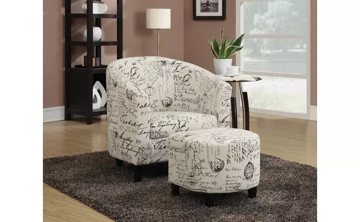 900210  2-PIECE UPHOLSTERED ACCENT CHAIR AND OTTOMAN OFF WHITE