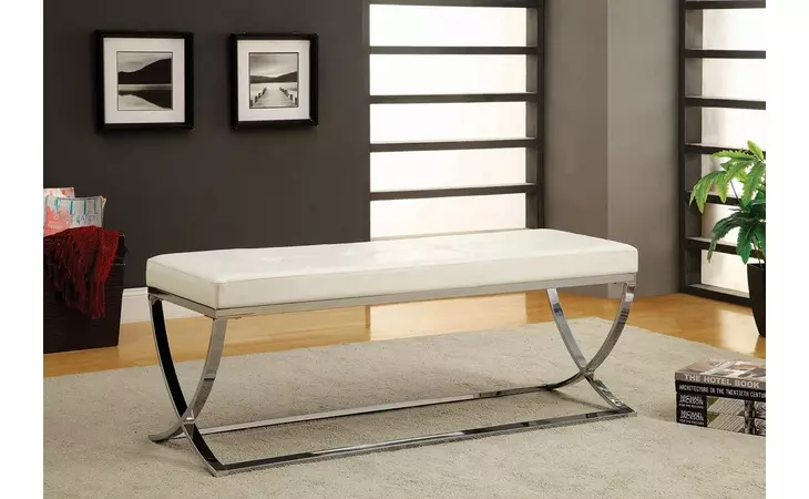 501157  BENCH WITH METAL BASE WHITE AND CHROME