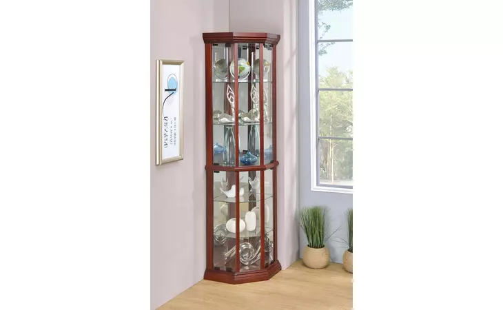 3393  6-SHELF CORNER CURIO CABINET MEDIUM BROWN