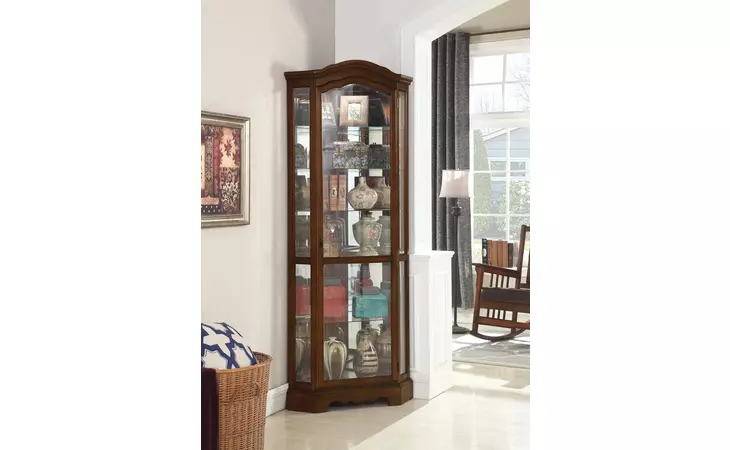950175 6-SHELF CORNER CURIO CABINET BURNISHED BROWN COASTER  950175