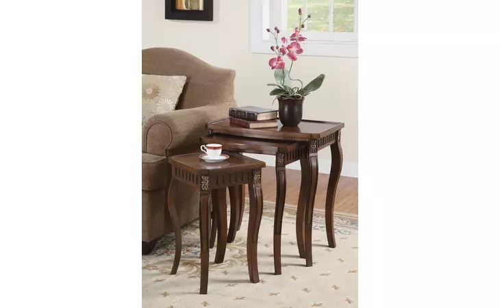 901076  3-PIECE CURVED LEG NESTING TABLES WARM BROWN
