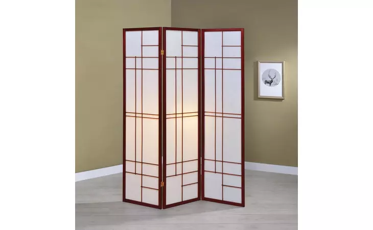 900110  3-PANEL FOLDING FLOOR SCREEN WHITE AND CHERRY