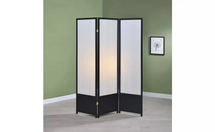 900120  3-PANEL FOLDING FLOOR SCREEN TRANSLUCENT AND BLACK