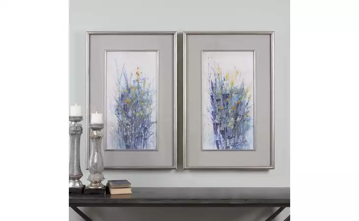 41558  INDIGO FLORALS FRAMED PRINTS, S/2